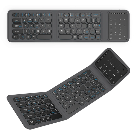 The WiWU FMK-05 paired with a smartphone on the included foldable stand to create a mini-workstation.
