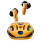 Transformers TF-T35 mecha-designed charging case and earbuds in a futuristic setting-Yellow