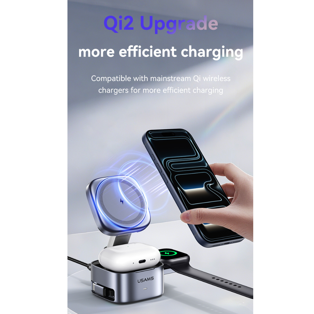 USAMS CD257 3-in-1 Qi2 wireless charging stand desktop