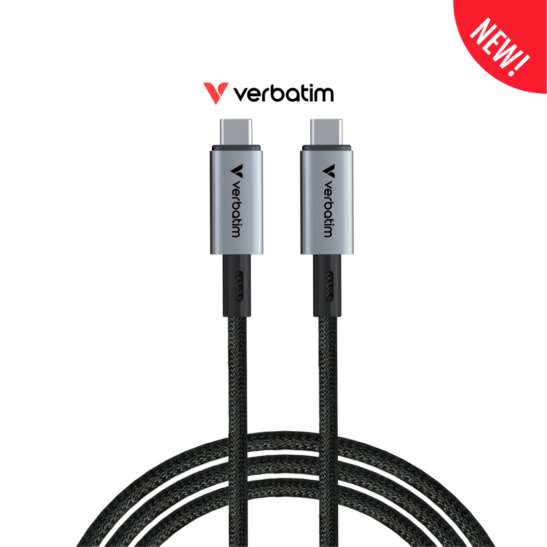 Verbatim 240W USB4 Kevlar cable showing the 40Gbps branding and aluminum connectors
