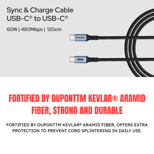 Verbatim 60W cable charging a laptop and smartphone simultaneously to demonstrate Power Delivery speed