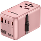Verbatim CNT-02 travel adapter showing the 75cm retractable USB-C cable and 4 international plugs-Pink