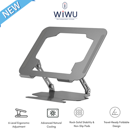 WiWU ZM-901 metal laptop stand in a silver finish showing the adjustable height feature