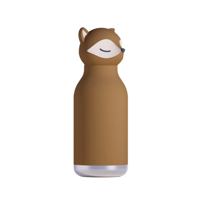 Asobu Bestie Bottle fox, brown insulated stainless steel water bottle with adorable fox head, ideal for kids, travel, and daily hydration.