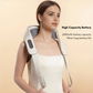 Person demonstrating Beoka MS6 cordless neck and shoulder massager with high capacity 2600mAh battery and adjustable straps
