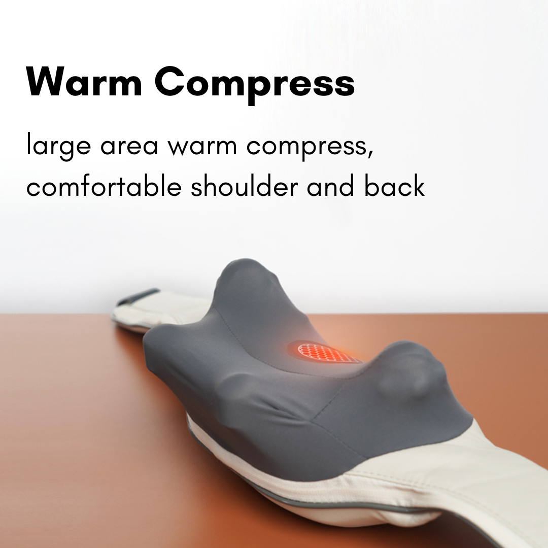 Beoka MS6 neck and shoulder massager showing warm compress feature for comfortable back and shoulder relief