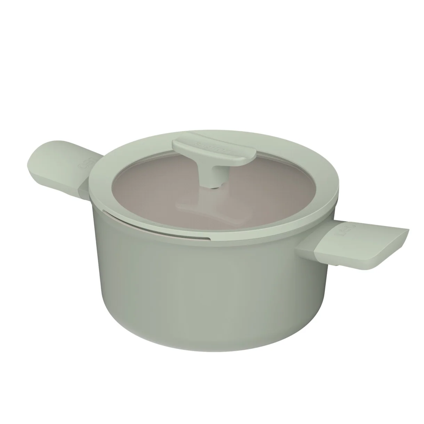 BergHOFF Balance 20cm sage green covered casserole pot with glass lid and stay-cool handles on white background