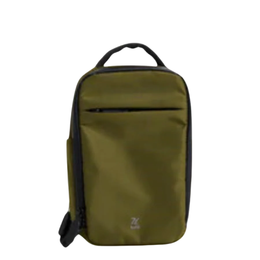 Bold Mimic Sling Bag in olive green, front view; trendy crossbody, minimalist style for daily essentials and tech items.