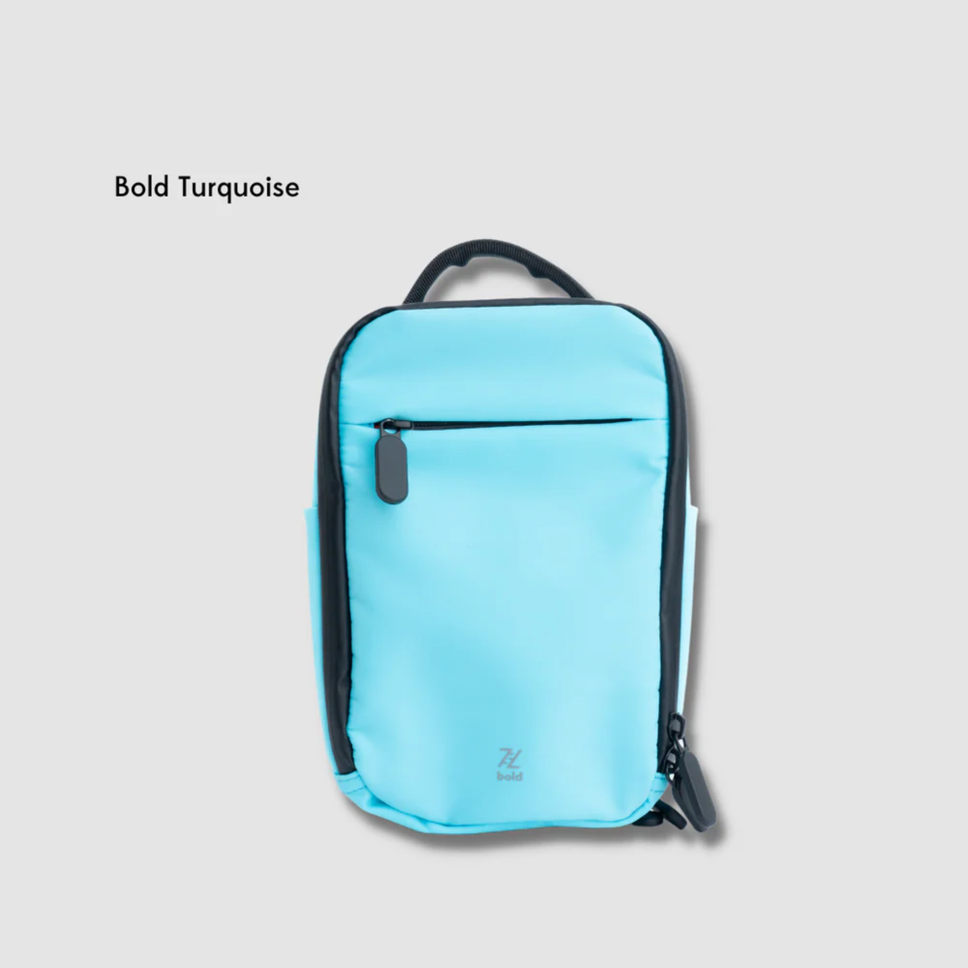 Bold Mimic Sling Bag in turquoise, front view; sleek modern crossbody for vibrant daily style and practical everyday carry.