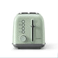 Front view of Buydeem 2-Slice Toaster Cozy Greenish showing bagel, muffin, defrost, reheat buttons and browning control knob