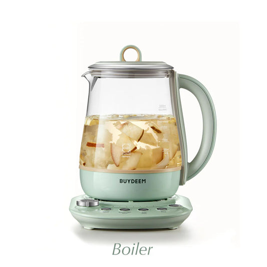 Buydeem Multi-Functional 4-in-1 Health Pot 1.5L with German Schott glass kettle and built-in control panel boiling tea infusion
