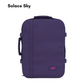 CabinZero Classic 28L cabin bag in Solace Sky purple, lightweight travel backpack suitable for carry-on luggage.