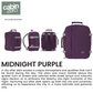 CabinZero Classic 28L Travel Cabin Bag in Midnight Purple, multi-angle product visual, deep purple compact travel backpack for night city adventures and daily use