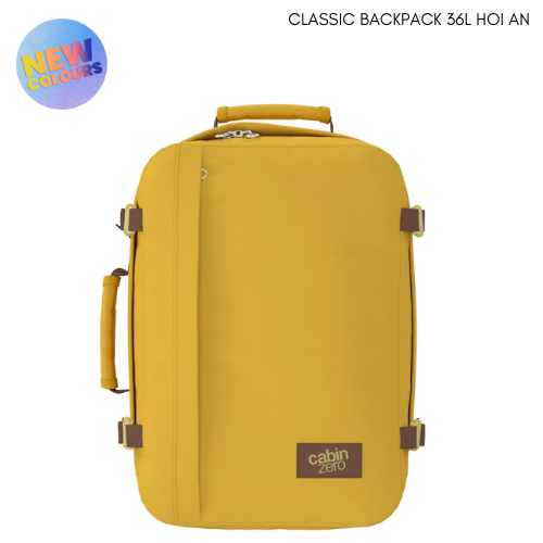 CabinZero Classic 36L Travel Cabin Bag in Hoi An yellow, new color lightweight carry-on backpack for travel