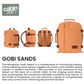 CabinZero Classic 44L travel cabin bag Gobi Sands color shown from multiple views, ideale lifestyle product image inspired by the beauty of the desert