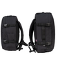 CabinZero Classic black travel backpack shown from both left and right side views, highlighting compression straps and ergonomic shoulder padding for travel convenience.