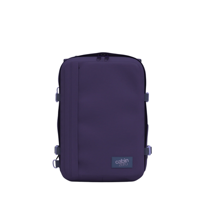 CabinZero Classic Plus 42L backpack in Solace Sky color, extra-large lightweight travel cabin bag with spacious interior, water-resistant fabric, ideal carry-on luggage for adventure and urban travelers