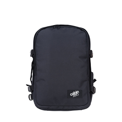 CabinZero Classic Pro 32L Absolute Black travel backpack, minimalist front view