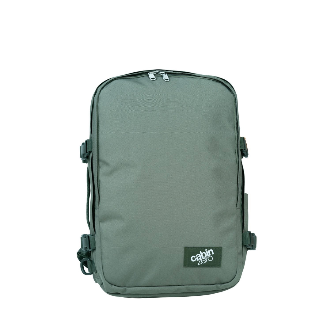 CabinZero Classic Pro 32L Georgian Khaki travel backpack, front view, durable lightweight luggage