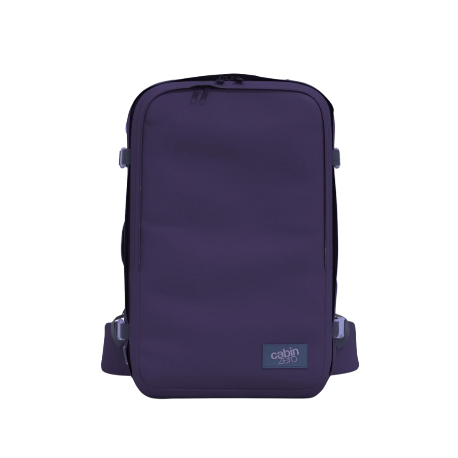 CabinZero Classic Pro 32L backpack in Solace Sky color, water-resistant travel cabin bag with advanced comfort straps and secure pockets, ideal carry-on luggage for city adventures and frequent travelers