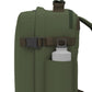 CabinZero Classic Tech Bag 28L in Georgian Khaki featuring a side water bottle pocket and adjustable compression strap for organized storage and convenient hydration on the go.