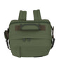 Flatlay top view of CabinZero Classic Tech Bag 28L in Georgian Khaki highlighting padded top handle, dual zippers, and ergonomic straps for efficient packing and easy travel access.