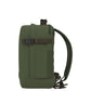 Profile view of CabinZero Classic Tech Bag 28L in Georgian Khaki showing slim design, compression strap, and side pocket—perfect for commuting, travel, and tech gear organization.