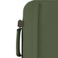 Detail view of CabinZero Classic Tech Bag 28L in Georgian Khaki showing padded side handle and compression strap for flexible, comfortable carrying on travel and daily adventures.