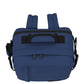 Top view of CabinZero Classic Tech Bag 28L in Navy Blue highlighting padded carry handle, dual zipper openings, and adjustable shoulder straps for easy access and travel convenience.