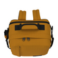 Top view of CabinZero Classic Tech Bag 28L in Orange Chill showing padded carry handle, adjustable shoulder straps, and dual zipper openings for versatile travel and everyday use.