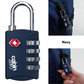 CabinZero TSA-approved navy blue 4-digit combination luggage lock attached to backpack, secure travel lock for baggage and carry-on.