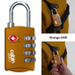 CabinZero TSA-approved orange 4-digit combination luggage lock securing orange backpack, durable travel lock for suitcase, carry-on, and baggage.