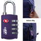 CabinZero TSA-approved solace sky purple 4-digit combination luggage lock securing purple backpack, durable travel lock for suitcase, carry-on, and baggage.