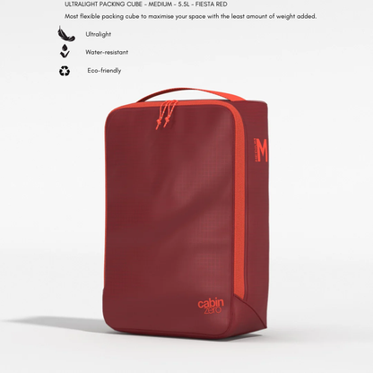 CabinZero ULTRALIGHT PACKING CUBE Medium 5.5L in Fiesta Red—ultralight, water-resistant, eco-friendly packing cube for efficient travel organization