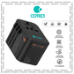 COTECi 65W GaN universal travel adapter with multi-country plugs and triple quick charge ports, ideal for global charging solutions.