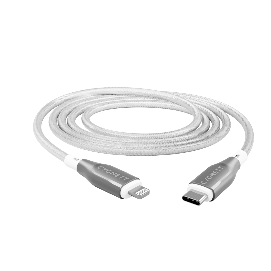 CYGNETT Armoured Lightning to USB-C clear braided cable, 30W fast charge for iPhone, premium durable charging accessory Singapore