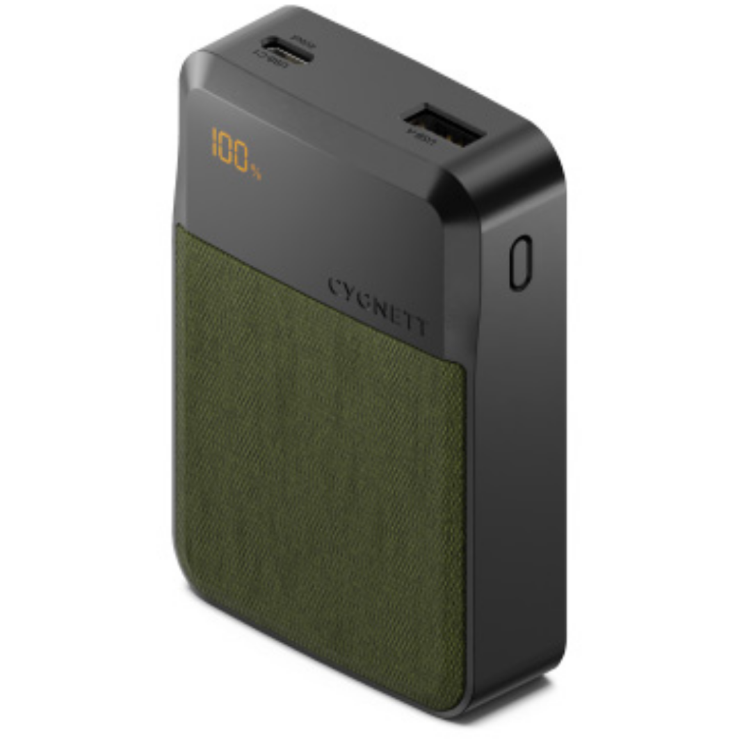CYGNETT Reserve power bank green, 10,000mAh, USB-C 30W fast charging, digital display, dual-port portable charger, compact design Singapore