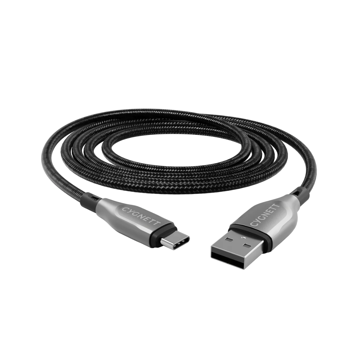 CYGNETT USB-C to USB-A braided fast charging cable, supports up to 60W power delivery and 480Mbps data transfer, ideal for smartphones, tablets, tech accessories in Singapore