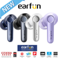 Four EarFun Air Pro 4 wireless earbuds in blue, black, white, and purple shown under the EarFun logo and a blue 'NEW' banner, with award certifications including What Hi-Fi, CNET, Red Dot, CES, iF Design, CNN, Wirecutter, and Forbes displayed along the bottom.