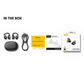 EarFun Clip 2 open-ear earbuds box contents including earbuds, charging case, USB-C cable, quick start guide, user manual and retail packaging arranged on white background