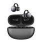 EarFun Clip LDAC Bluetooth Earbuds in black with open charging case, featuring ergonomic secure fit design
