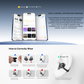 EarFun Audio app on three smartphones showing EQ and control settings above a step-by-step visual guide on how to correctly wear EarFun ear-clip earbuds for a proper fit