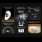 Infographic highlighting EarFun OpenJump open-ear wireless earbuds features: open-ear comfort design, BassSurge™ bass enhancement, IPX7 waterproof rating, spatial sound, AI-powered noise-cancelling with 4 mics, up to 42 hours playback, 14.2mm wool composite driver, and audio app compatibility