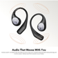 EarFun OpenJump open-ear wireless earbuds in black, featuring spatial audio and dynamic head-tracking technology for immersive, motion-responsive sound experience.
