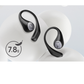 EarFun OpenJump open-ear wireless earbuds in black, each weighing only 7.8 grams, shown on a white background to highlight their ultra-lightweight and ergonomic design.