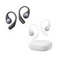 Black and white pairs of EarFun OpenJump wireless sport earbuds with ear hooks, shown alongside a white charging case on a white background