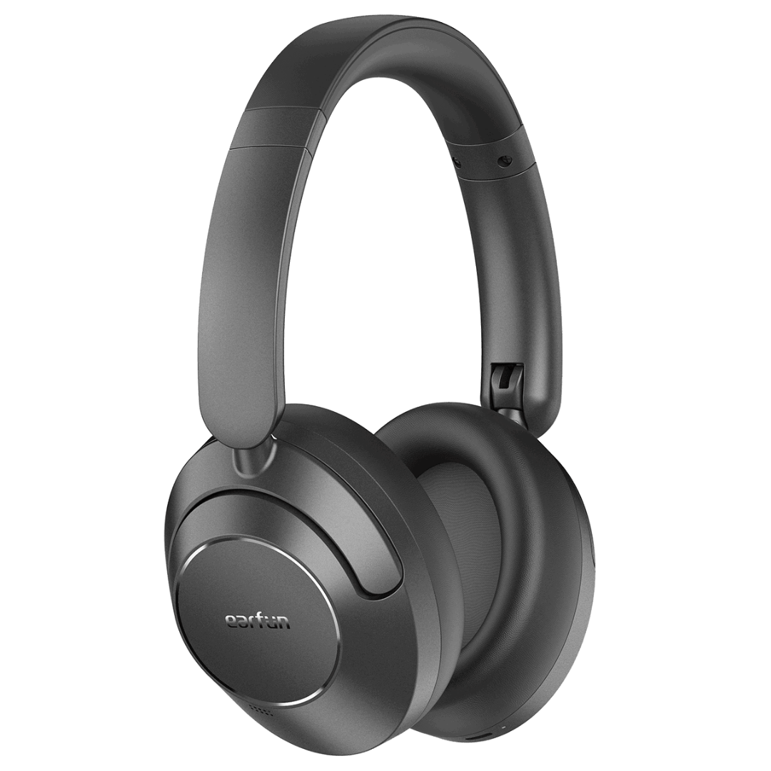 EarFun Wave Pro ANC wireless headphone in matte black, upright position, displayed on a plain white background.