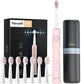 Fairywill E11 pink electric toothbrush value pack with eight replacement brush heads and travel case