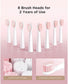 Eight Fairywill pink electric toothbrush replacement heads with DuPont nylon bristles and 3D cutting for 2 years of use