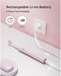 Fairywill pink electric toothbrush charging with Li-ion battery for 2-hour fast USB charging on a pink counter